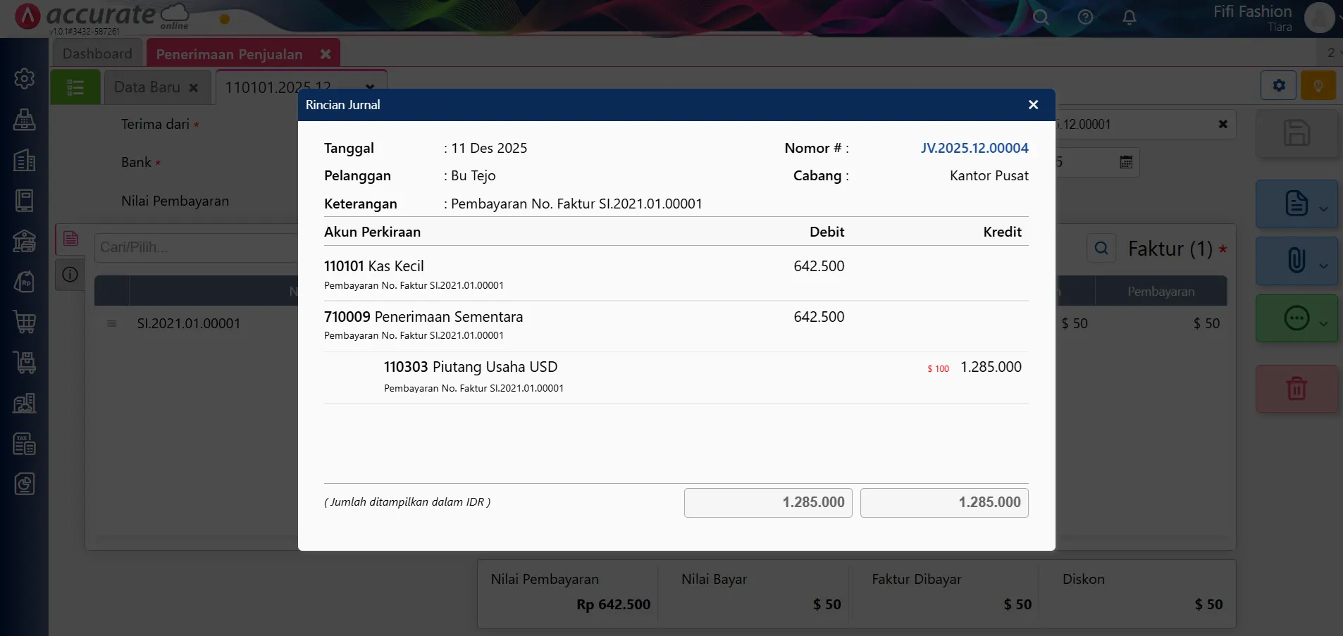 Mencatat pelunasan faktur mata uang asing dengan mata uang lain